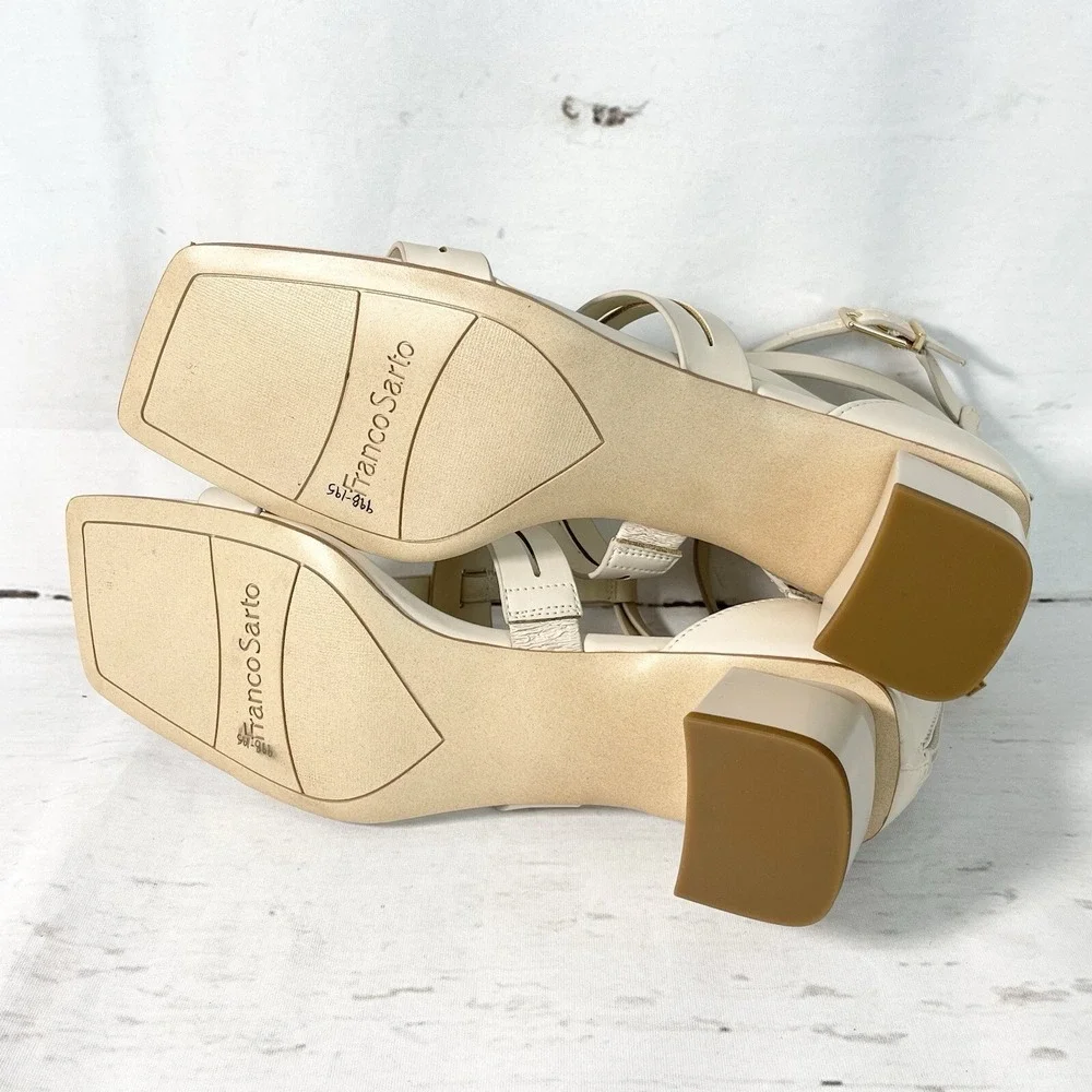 Franco Sarto Korie Shoes Women's 9.5M Beige Leather Ankle Strap Strappy New